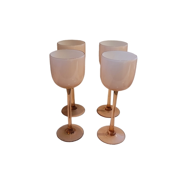 Set of 4 Carlo Moretti Blush Pink Over White Cased Stem Wine Glasses 9 3/8" - Picture 3 of 10